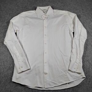 Suitsupply Mens White Cotton Two Ply Tessitura Monti Dress Shirt 16 41 Slim